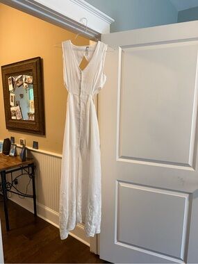 White Maxi Dress with Subtle Embroidery and cut out back